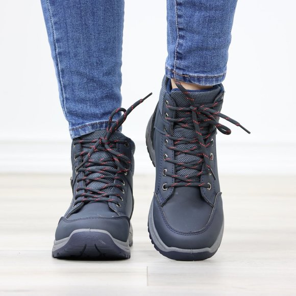 Woman's Hiking Active Waterproof High Top Comfort Sneakers Shoes, Navy - Picture 10 of 13